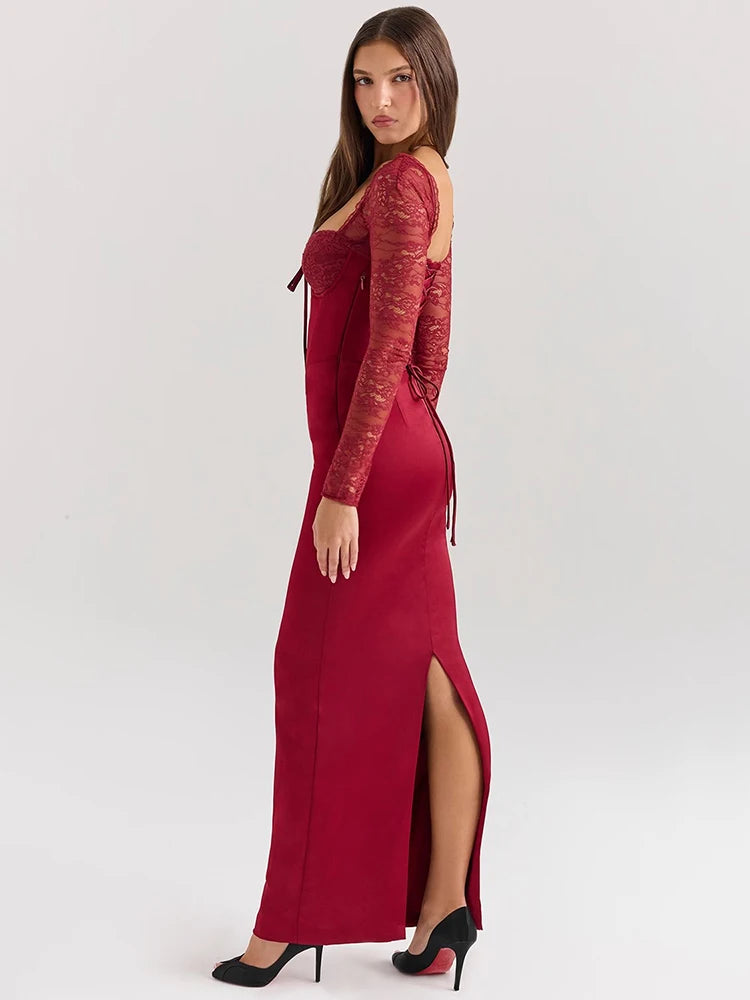 Vestido Feminino Longo Vermelho Com Manga - Diversa