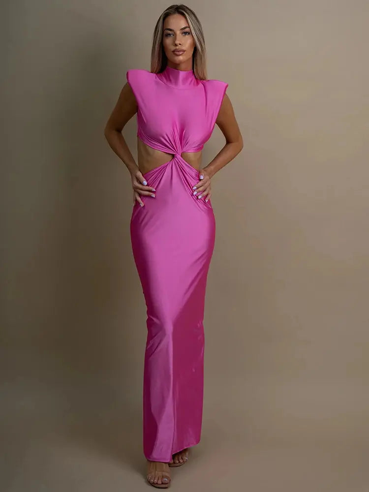 Vestido Longo Sexy com Decote Alto e Recorte - Diversa